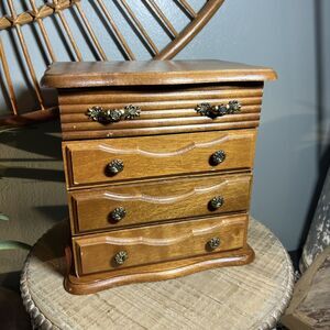 Vintage Wooden Dresser Jewelry Box Dresser Large 3 Drawers Made In Japan-Lovely!